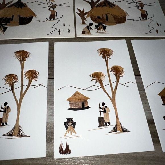 Vintage Wood Cut Veneer Blank Cards Caribbean Handmade Set 10 4”X5.5” Ethnic - Picture 6 of 10